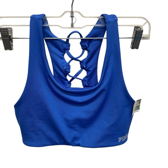Victoria’s Secret lace up back Sports bra women’s medium blue New with tag - Picture 1 of 8